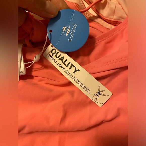 CUPSHE One Piece Swimsuit bathing suit hi rise cheeky hi cut out ties pink XL - Picture 10 of 11